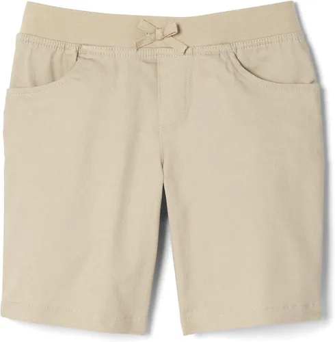 Vista 4 de French Toast Pantalones cortos de sarga elástica con lazo frontal para niñas con cintura de punto