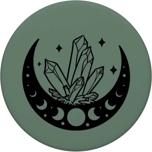 Vista 3 de Fase lunar y cristales mágicos de bruja linda verde oliva PopSockets intercambiables PopGrip
