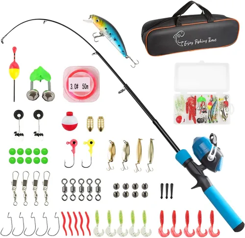 Vista 8 de Kit de caña de pescar para niños, caña telescópica de 59 pulgadas y carrete para principiantes con carrete Spincast, caja de aparejos, bolsa