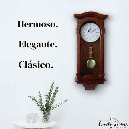 Vista 7 de Reloj de pared de péndulo a pilas, reloj de pared colgante de madera con péndulo, silencioso y sin timbre, madera real, decorativo para decoración