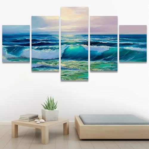 Vista 24 de SIGNWIN Lienzo grande para pared, efecto geométrico de mármol, triángulo dorado, polígono, paisaje, formas abstractas, arte digital, arte moderno