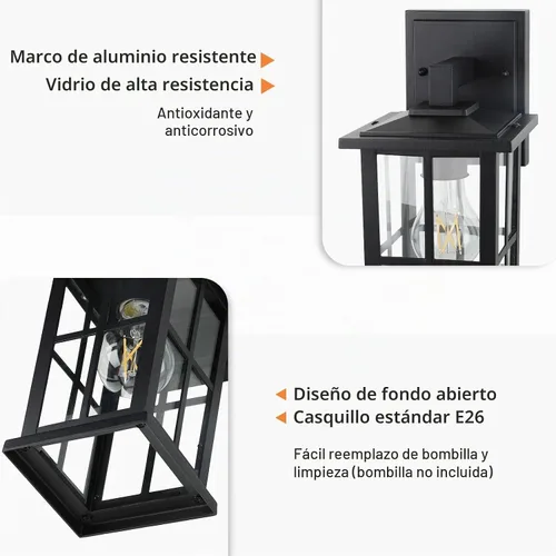 Vista 3 de BesLowe Paquete de 2 lámparas de pared para exteriores, luces de porche Negro