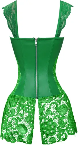 Vista 3 de Kimring Corsé gótico steampunk de piel sintética con falda de encaje para mujer