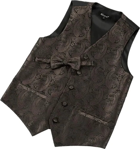 Vista 61 de Alizeal Conjunto de 2 piezas de corbata de lazo preatada de jacquard de cachemira con estampado floral clásico para niños