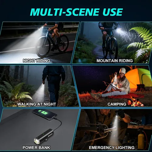 Vista 7 de BUCKLOS Luces de bicicleta súper brillantes para montar en la noche, 1500, 1200, 800, 600, 400 lúmenes, para conducción nocturna, faros delanteros