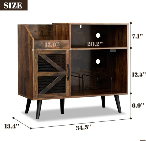 Vista 3 de MULEJYBO Soporte Grande Rústico para Tocadiscos con Puerta Magnética, Gabinete de Almacenamiento para 350 Discos de Vinilo, Mesa para Tocadiscos