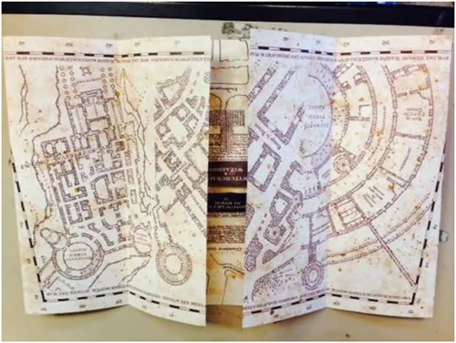 Vista 6 de Mapa del Merodeador de Hogwarts, mundo de Harry Potter de Warner Bros, edición limitada