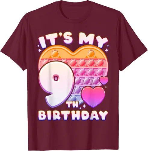 Vista 13 de Pop-it Birthday Girl 9 años de edad, Push it Pop Fidget Bubble Camiseta, Negro