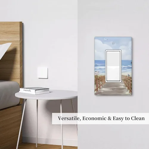 Vista 5 de Cubierta para placa de pared con diseño de océano de playa, cubierta de interruptor de luz de 1 cuadrilla, placa frontal decorativa de mar