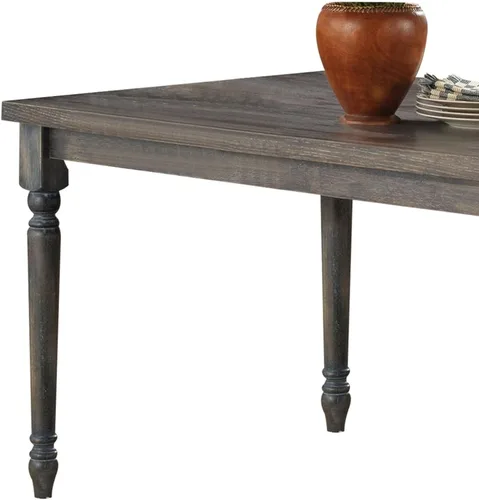 Vista 4 de Mesa de comedor gris desgastada con patas torneadas
