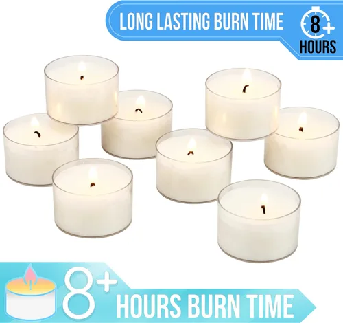 Vista 4 de Stonebriar Paquete de 24 velas de té sin perfume, de combustión larga, sin humo, de taza transparente con tiempo de combustión extendido de 8 horas