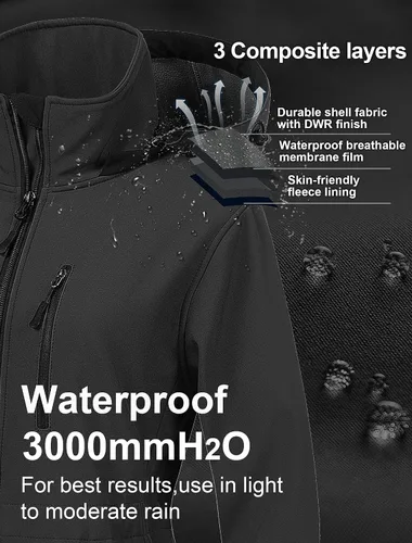 Vista 4 de CREATMO US Chaqueta táctica ligera impermeable larga Softshell para mujer cortavientos con forro polar