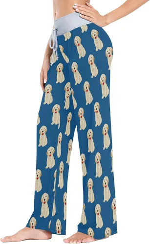 Vista 2 de XUWU Pantalones de pijama para mujer, cómodos, casuales, palazzo, pierna ancha