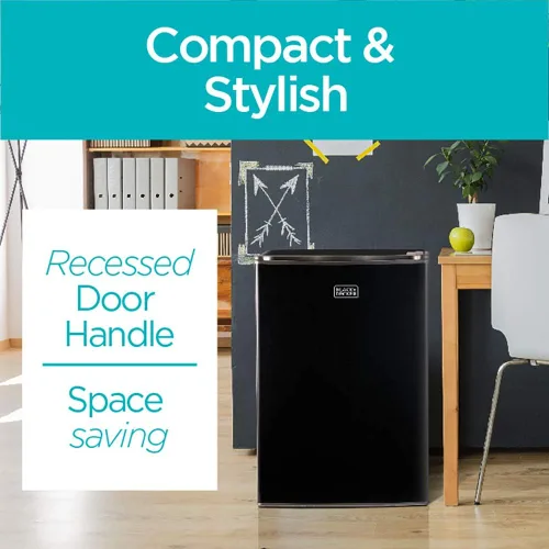 Vista 4 de BLACK+DECKER BCRK25B - Refrigerador compacto Energy Star de una sola puerta con congelador, 2.5 pies cúbicos, negro y horno microondas COMFEE
