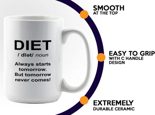 Vista 5 de Taza de café dietista de 15 onzas, color blanco - Always Starts Tomorrow - Dietético Dietista Psicólogo Nutricionista Nutricionista Registrado