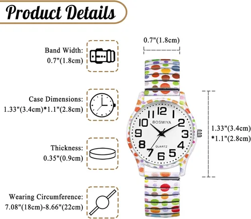 Vista 6 de Avaner Relojes de pulsera elásticos para mujer Boho Impreso Correa elástica Gran Número Analógico de Cuarzo Fácil Lector Pulsera Brazalete Reloj