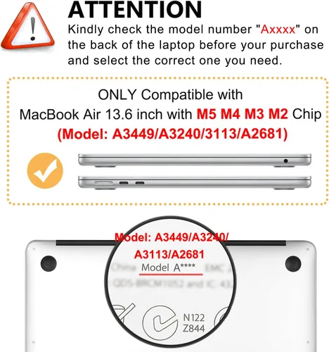 Vista 2 de Funda para MacBook Air de 13 pulgadas para laptop M5 M4 M3 M2 A3449 A3240 A3113 A2681 2026-2022 versión con Touch ID, carcasa rígida de plástico 5 Z