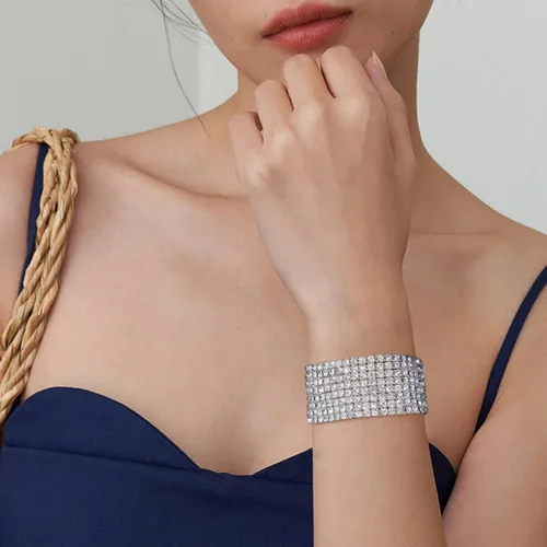 Vista 3 de Zealmer Pulseras elásticas apilables de diamantes de imitación multicolor brillantes para mujer Metal