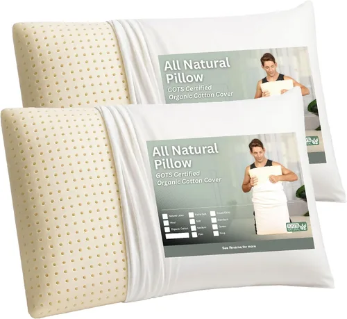 Vista 11 de ORGANIC TEXTILES 100% Talalay - Almohada de cama de látex con funda de algodón orgánico certificado GOTS (tamaño estándar, mediano), paquete de 1