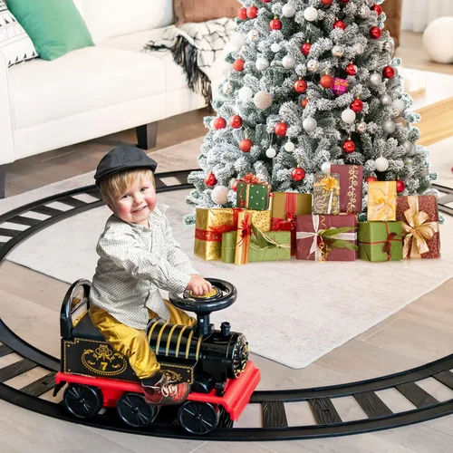 Vista 2 de Costzon Juguetes para montar, tren eléctrico de 6 V con pistas, asiento de almacenamiento, luces intermitentes y música, respaldo, dispositivo