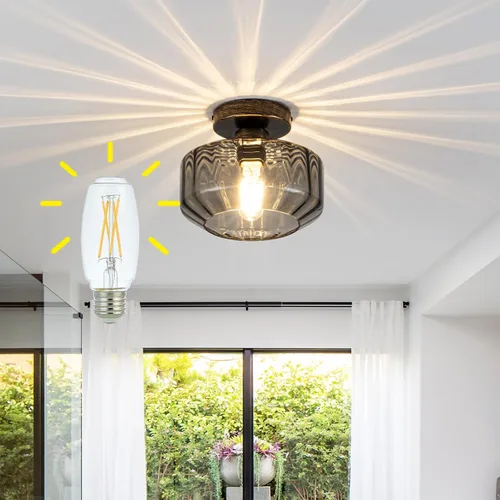 Vista 9 de Lámpara de techo empotrada de vidrio ahumado con LED de 1200 lúmenes, color negro champán dorado de 8.66 pulgadas, accesorio clasificado para Negro