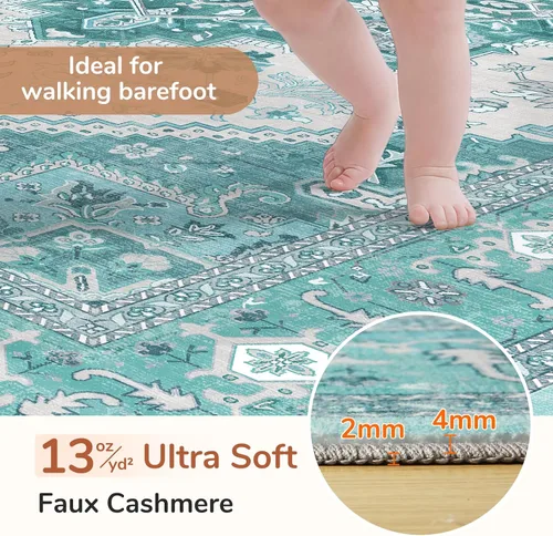 Vista 203 de OPPODREAM Alfombras suaves, pequeñas y lavables con parte trasera antideslizante, alfombra de cachemira sintética de pelo bajo, 2 x 3 pies, azul