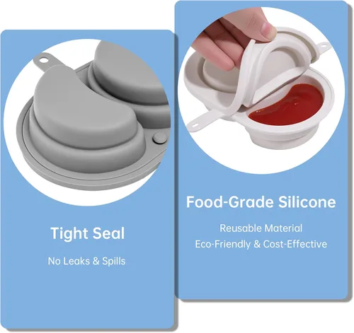 Vista 5 de NiHome Paquete de 3 recipientes de silicona reutilizables de doble compartimento con tapas, seguros para alimentos de bebé, a prueba de fugas