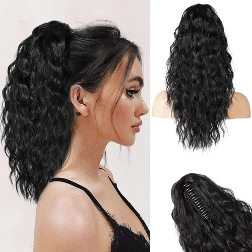 Vista 22 de REECHO Extensión de cola de caballo, extensiones de cabello rizado de cola de caballo de 18 pulgadas, extensiones de cabello sintético natural