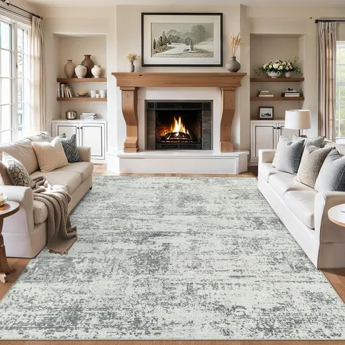 Vista 12 de Area Rugs - Alfombra para sala de estar, 4 x 6, lavable, moderna, abstracta, suave, neutra, antideslizante, grande para interiores, resistente a