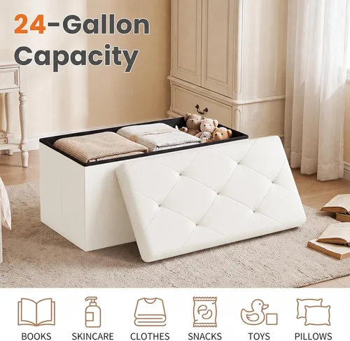 Vista 4 de Sweetcrispy Banco otomano de almacenamiento de 30 pulgadas, otomana Beige