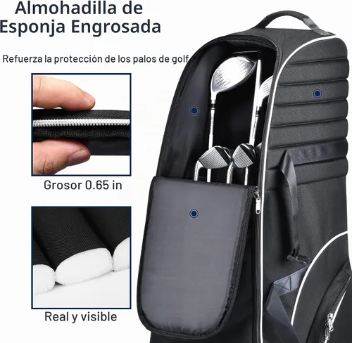 Vista 7 de Bolsa de viaje de golf Partage con sistema de soporte, estuche de viaje de golf para aerolíneas, Oxford 900D resistente - Negro Negro (Black Pro)