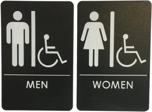 Vista 11 de Hecho en EE.UU. - Letreros de Baños para Hombres y Mujeres Compatibles con ADA, Señales de Puertas de Baño para Oficinas, Negocios y Restaurantes