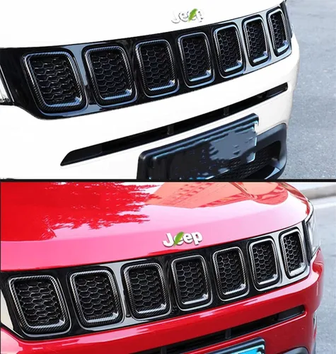 Vista 4 de Insertos de rejilla para parrilla compatible con Jeep Compass 2017-2021 cubierta de parrilla delantera anillos kit de molduras de marco de 7 piezas