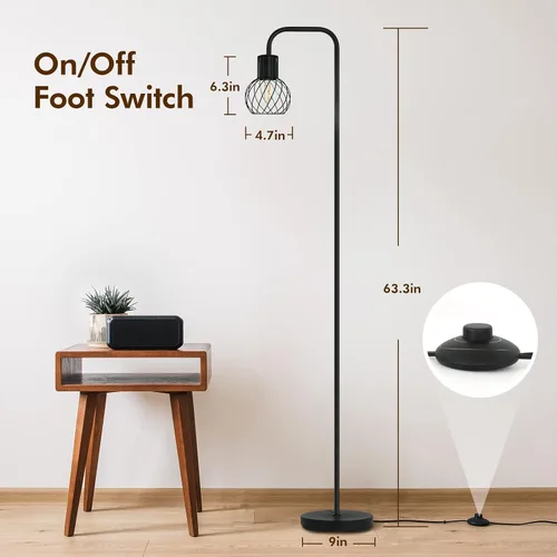 Vista 8 de Lámpara de pie industrial, lámpara de pie LED moderna con bombilla LED de 6W, interruptor de pie, lámparas altas de metal para sala de estar