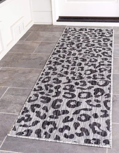 Vista 17 de Unique Loom colección Outdoor Safari Alfombra para exteriores - Leopardo (13' redonda, azul/gris)