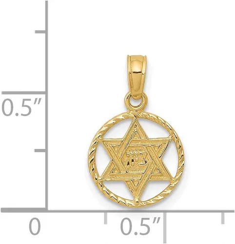 Vista 4 de Colgante de oro amarillo de 14 k con estrella de David en círculo, Metal, No es una piedra preciosa