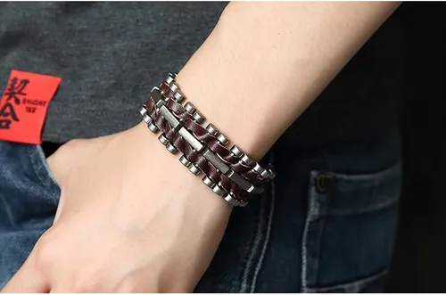 Vista 4 de PINKPIN Pulseras de cuero para hombres y mujeres, pulsera ajustable de cuero unisex