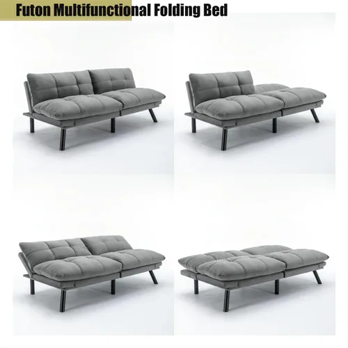 Vista 7 de Sofá cama futón, sofá futón plegable convertible, sofá pequeño transpirable para estudio compacto en sala de estar y dormitorio, oficinas, sofá Gris