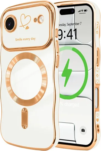 Vista 85 de LCHULLE - Funda magnética para iPhone 13 para mujeres y niñas, con forma ondulada, color azul bebé [Compatible with MagSafe] Cute Curly Wave, Love