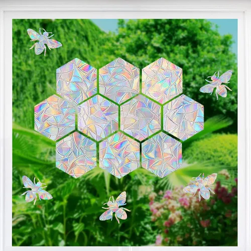 Vista 3 de STICKERGURU - 16 calcomanías de vinilo prismático no adhesivo para ventana, calcomanías de vinilo prismático no adhesivas, calcomanías de arco iris