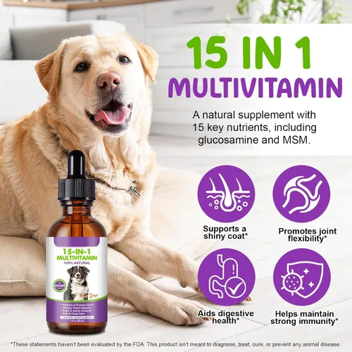 Vista 3 de Gotas multivitamínicas para perros, líquido multivitamínico 15 en 1 para perros con vitamina C-20 Mg, vitamina D-100 Iu y B1-3, suplementos de salud