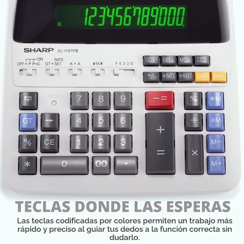 Vista 3 de Sharp EL-1197PIII Calculadora de impresión a color de alta resistencia con reloj y calendario