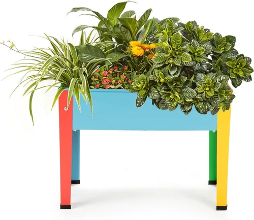 Vista 8 de Cama de jardín elevada, maceta elevada de jardín con patas, maceta de jardín galvanizada para hierbas y verduras (24 pulgadas, gris)