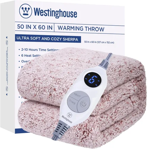 Vista 12 de Westinghouse Manta Eléctrica Tamaño Throw, Manta Térmica de Felpa Sherpa Suave con 6 Niveles de Calefacción y 2-10 Horas de Apagado Automático, Azul