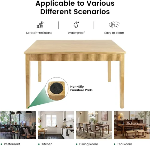 Vista 6 de Mesa de comedor de madera maciza de 31.5 pulgadas para 2, mesa rectangular moderna de madera real, diseño acanalado de mediados de siglo