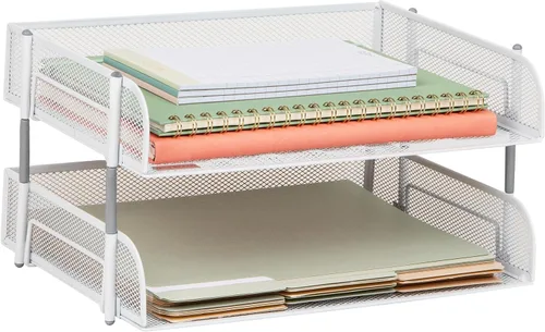 Vista 9 de Mind Reader Bandeja de papel apilable de 2 niveles, organizador de escritorio para documentos de tamaño carta, almacenamiento de archivos de Negro