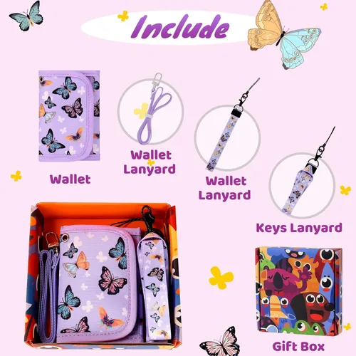 Vista 4 de Choco Mocha Carteras infantiles para niñas, púrpura, ((Butterfly-Purple), Cartera con cremallera