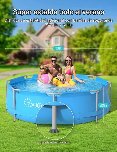 Vista 2 de Evajoy Piscina redonda sobre el suelo con marco de metal para exteriores de 10 pies x 30 pulgadas con fácil instalación, solo piscina