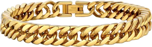 Vista 14 de PROSTEEL - Pulsera de cadena franco de acero inoxidable, pulseras gruesas de moda para hombres y mujeres, chapadas en oro negro de 18 quilates