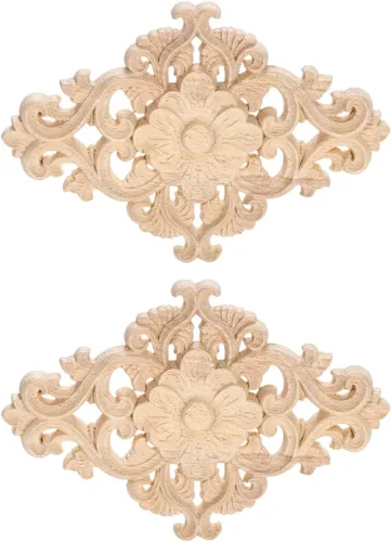 Vista 17 de MUXSAM - Apliques tallados en madera, 1 pieza decorativa de madera, calcomanías de centro de muebles sin pintar para armario, tocador, cama, puerta